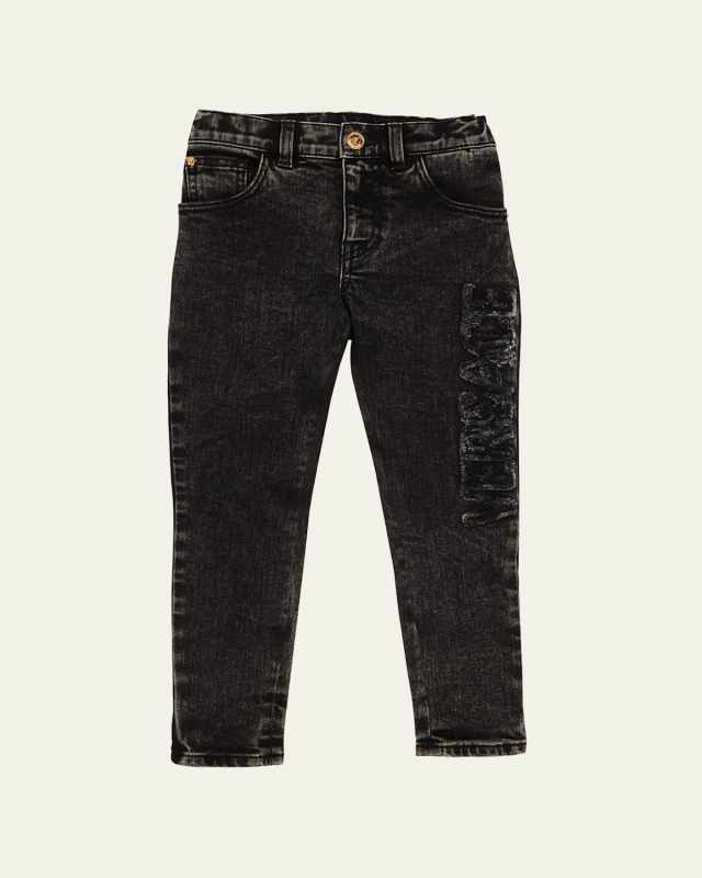 Kid's Textured Logo Vintage Wash Jeans, Size 8-